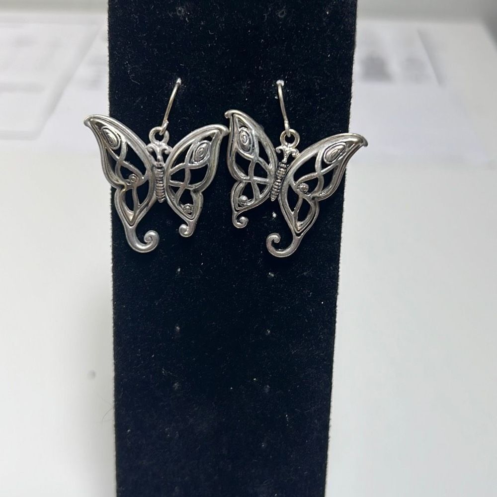 Stainless Scroll Design Butterfly Dangling Earrings Size 1 1/2” Jewelry